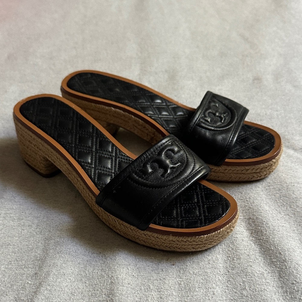 Tory Burch Black Leather Slide Sandals - 8